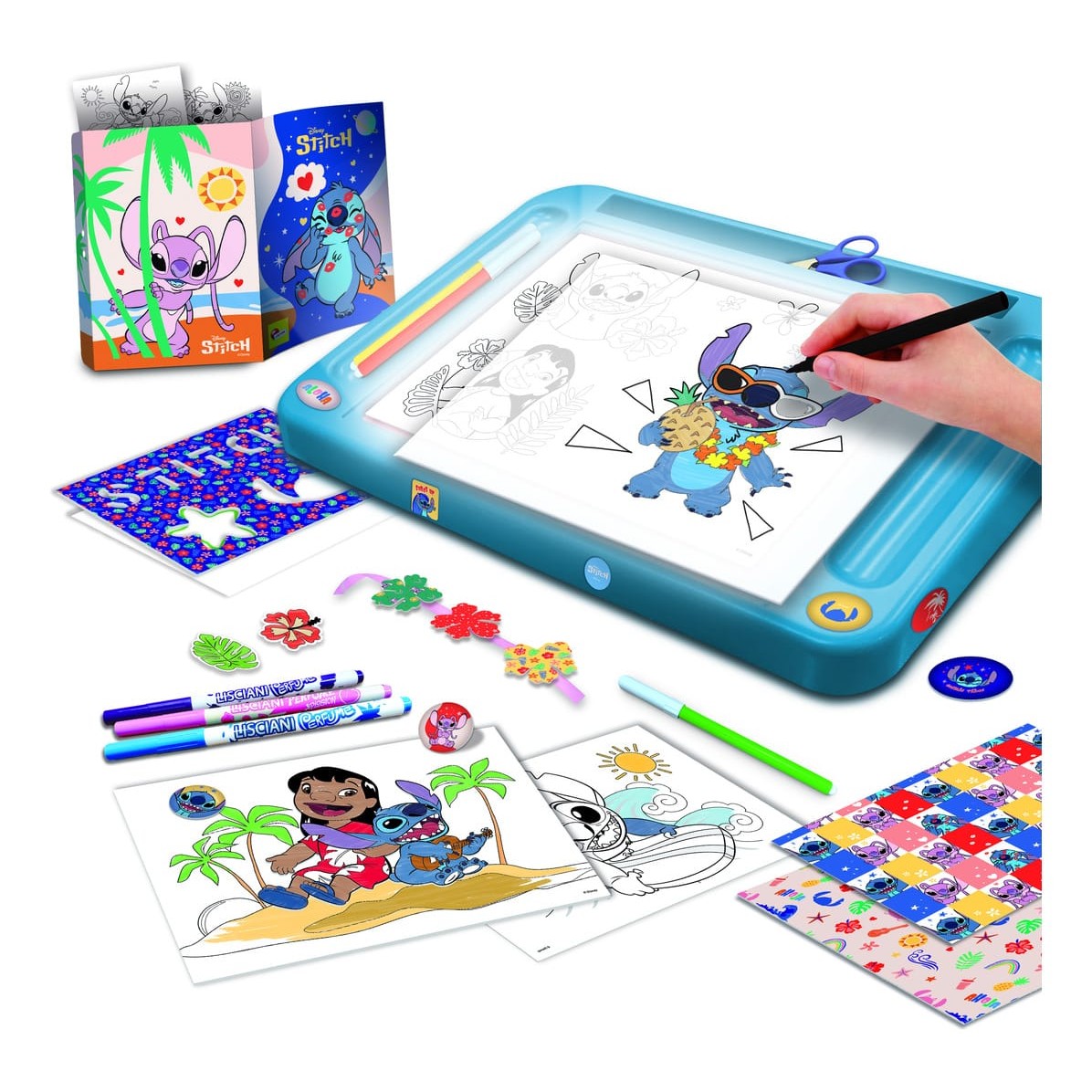 Lisciani Stitch Drawing School With Light Table - Creative A4 Light Table Art Kit With Stencils