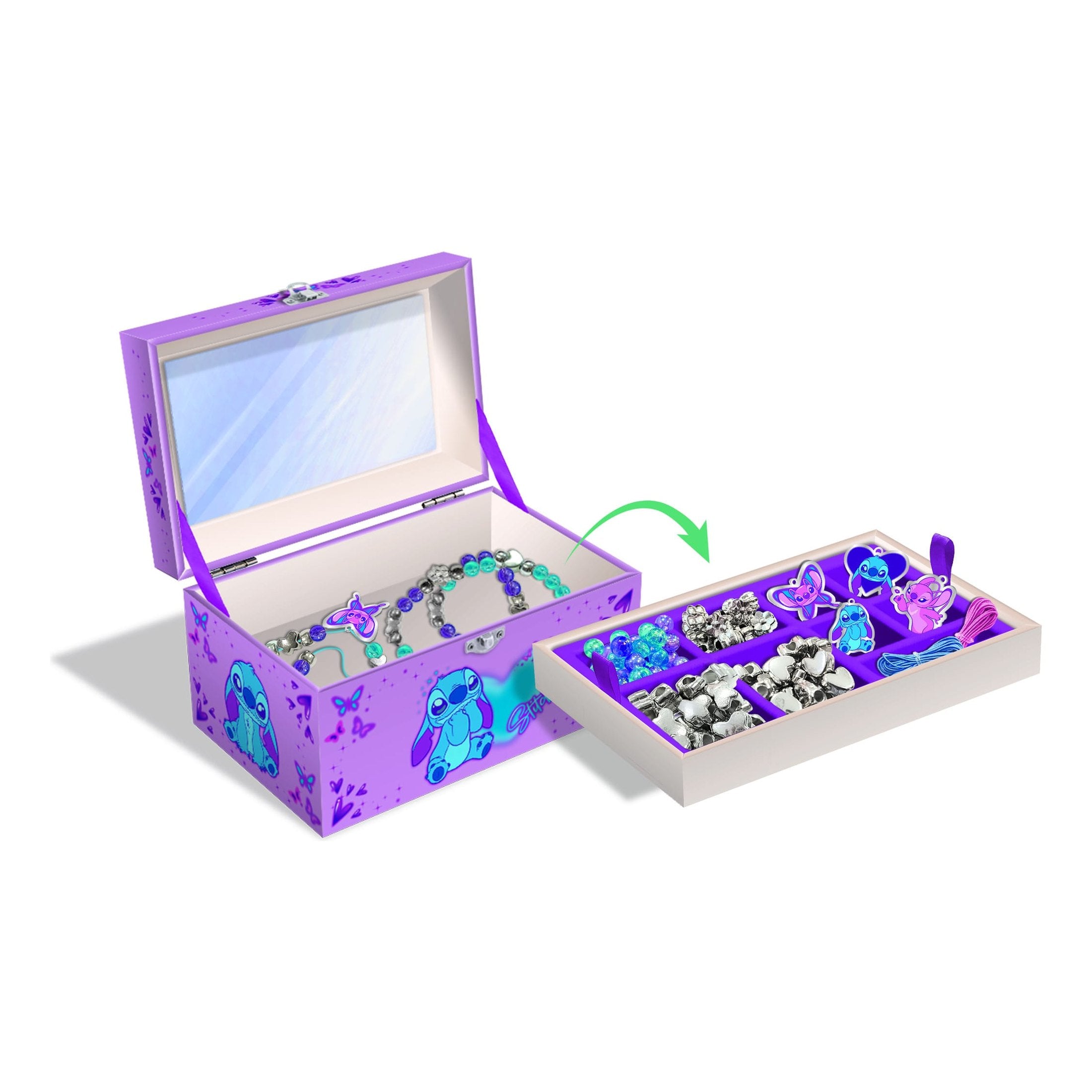 Lisciani Stitch Jewellery Set - Create Custom Beaded Jewellery With Removable Compartment Metal Closure And Mirror
