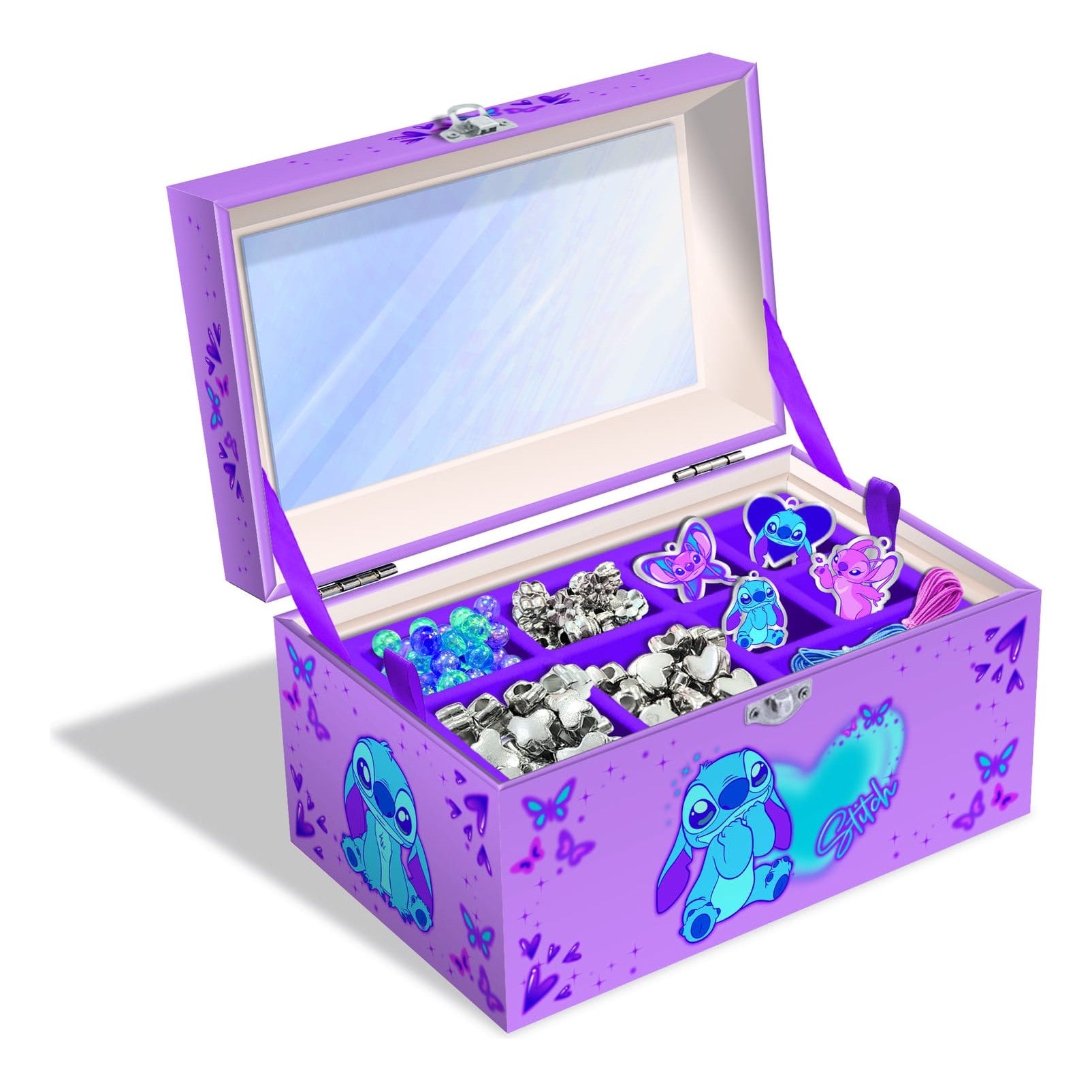 Lisciani Stitch Jewellery Set - Create Custom Beaded Jewellery With Removable Compartment Metal Closure And Mirror