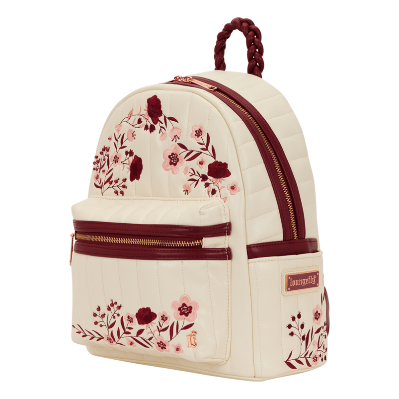 Loungefly - Cream Red Floral Mid Backpack With Vintage Floral Pattern And Adjustable Straps