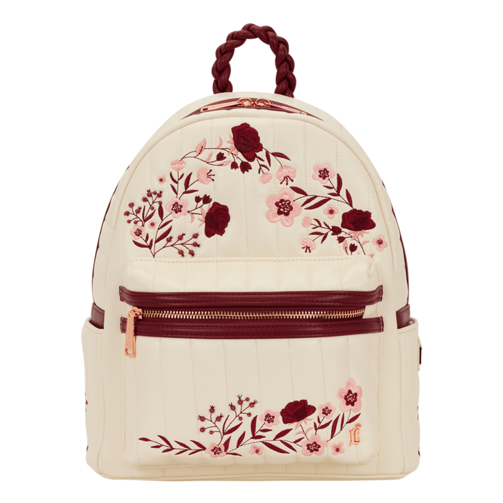 Loungefly - Cream Red Floral Mid Backpack With Vintage Floral Pattern And Adjustable Straps