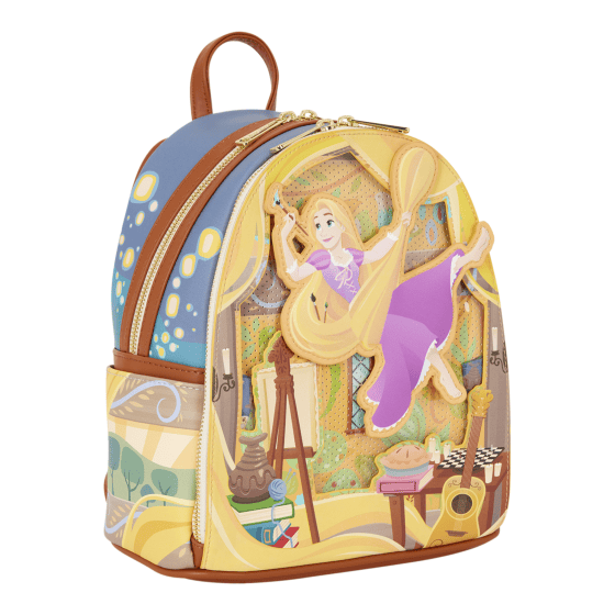 Loungefly Disney Tangled Rapunzel Glow Pin Trader Mini Backpack 671803586014