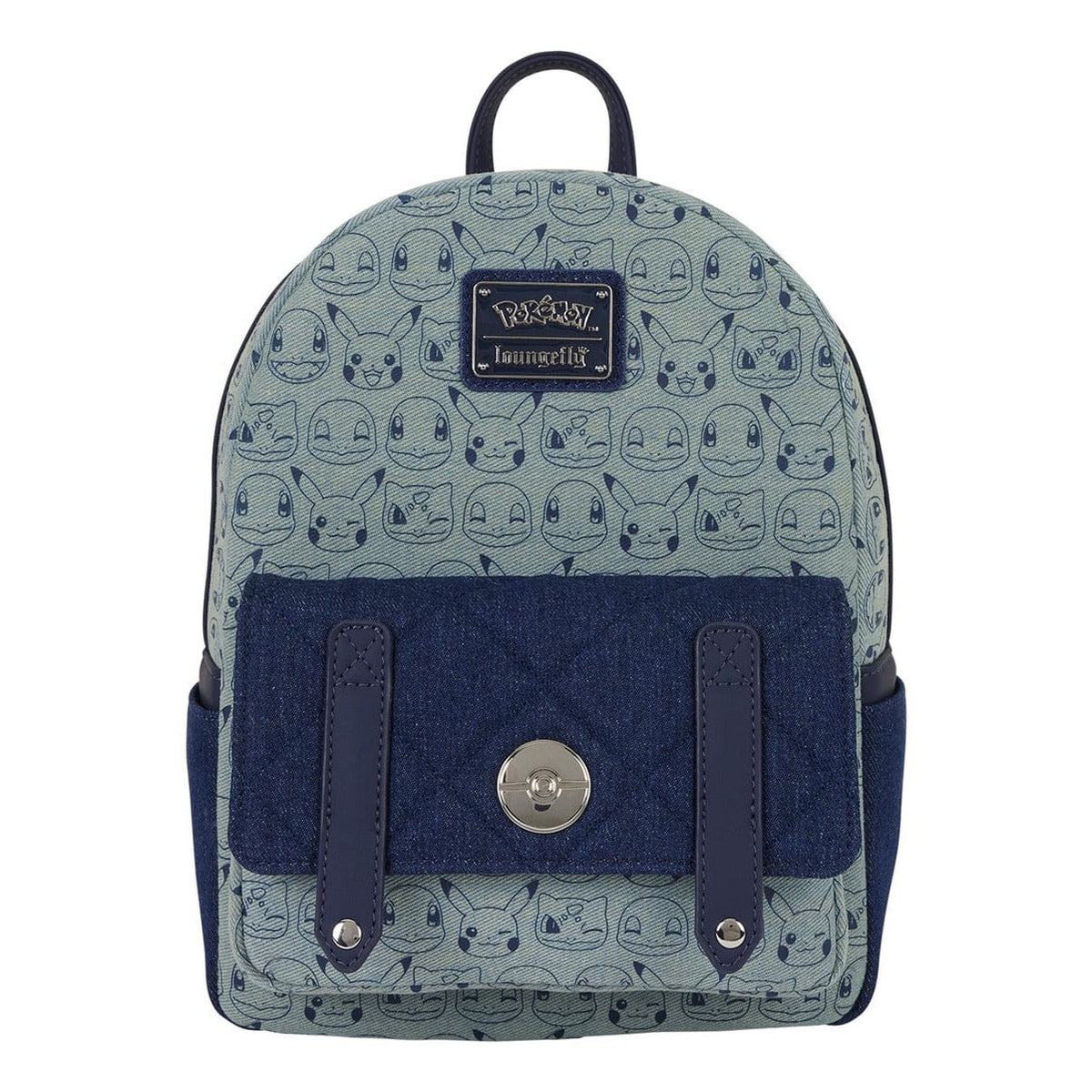 Loungefly - Pokemon Faux Denim Mini Backpack With Front Zipper Compartment And Adjustable Straps