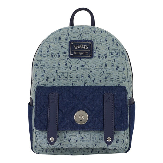 Loungefly - Pokemon Faux Denim Mini Backpack With Front Zipper Compartment And Adjustable Straps