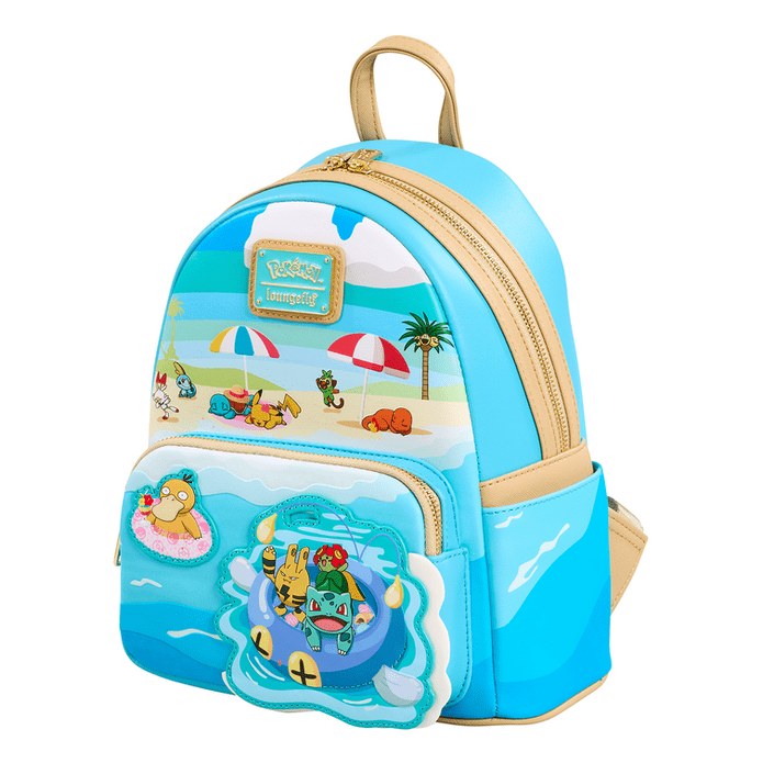 Loungefly - Pokemon Pool Party Mini Backpack Featuring Water Theme, Vibrant Colors With Collectible Pokemon Charm