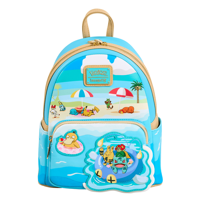 Loungefly - Pokemon Pool Party Mini Backpack Featuring Water Theme, Vibrant Colors With Collectible Pokemon Charm