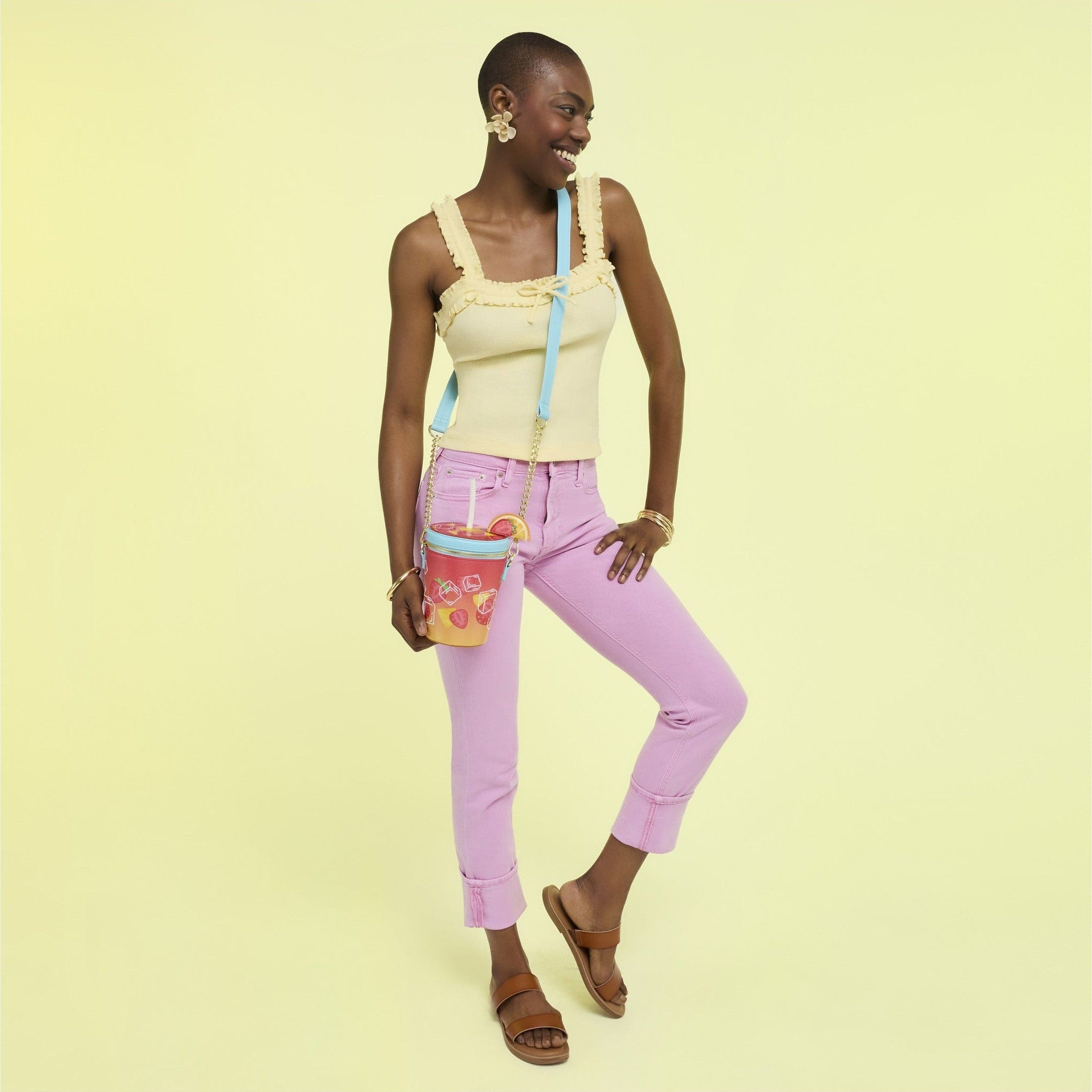 Loungefly - Tropical Drink Crossbody Bag With Vibrant Palm Frond And Sunset Hibiscus Motif