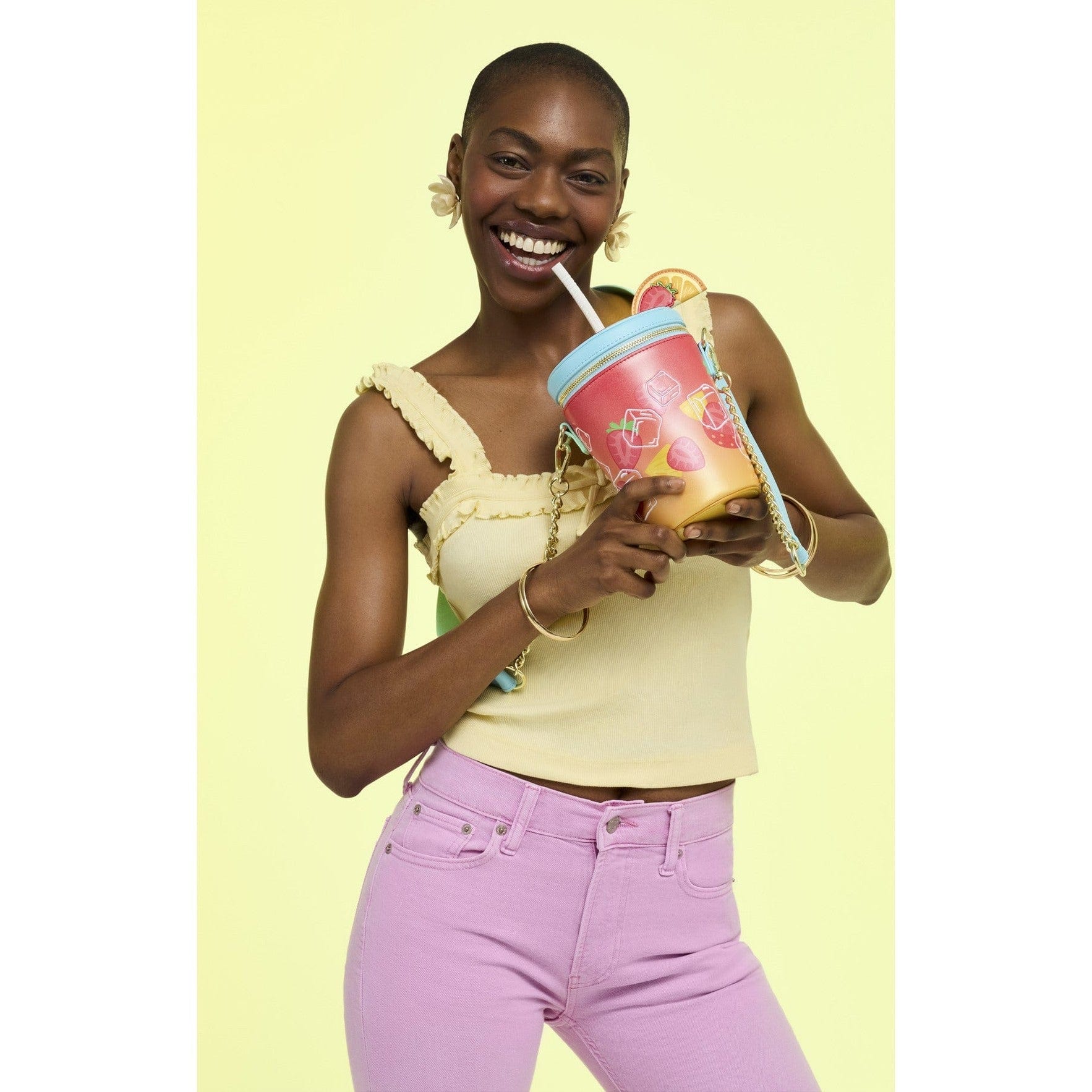 Loungefly - Tropical Drink Crossbody Bag With Vibrant Palm Frond And Sunset Hibiscus Motif