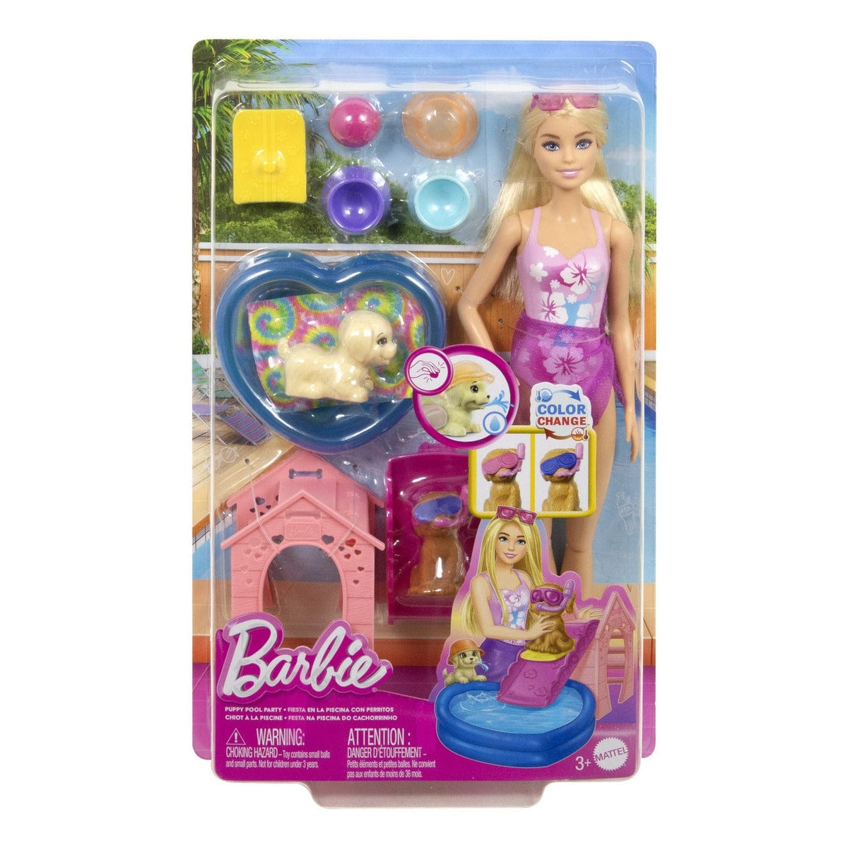 Barbie Puppy Pool Party Playset with Colorful Accessories and Pool for Creative Imaginative Play