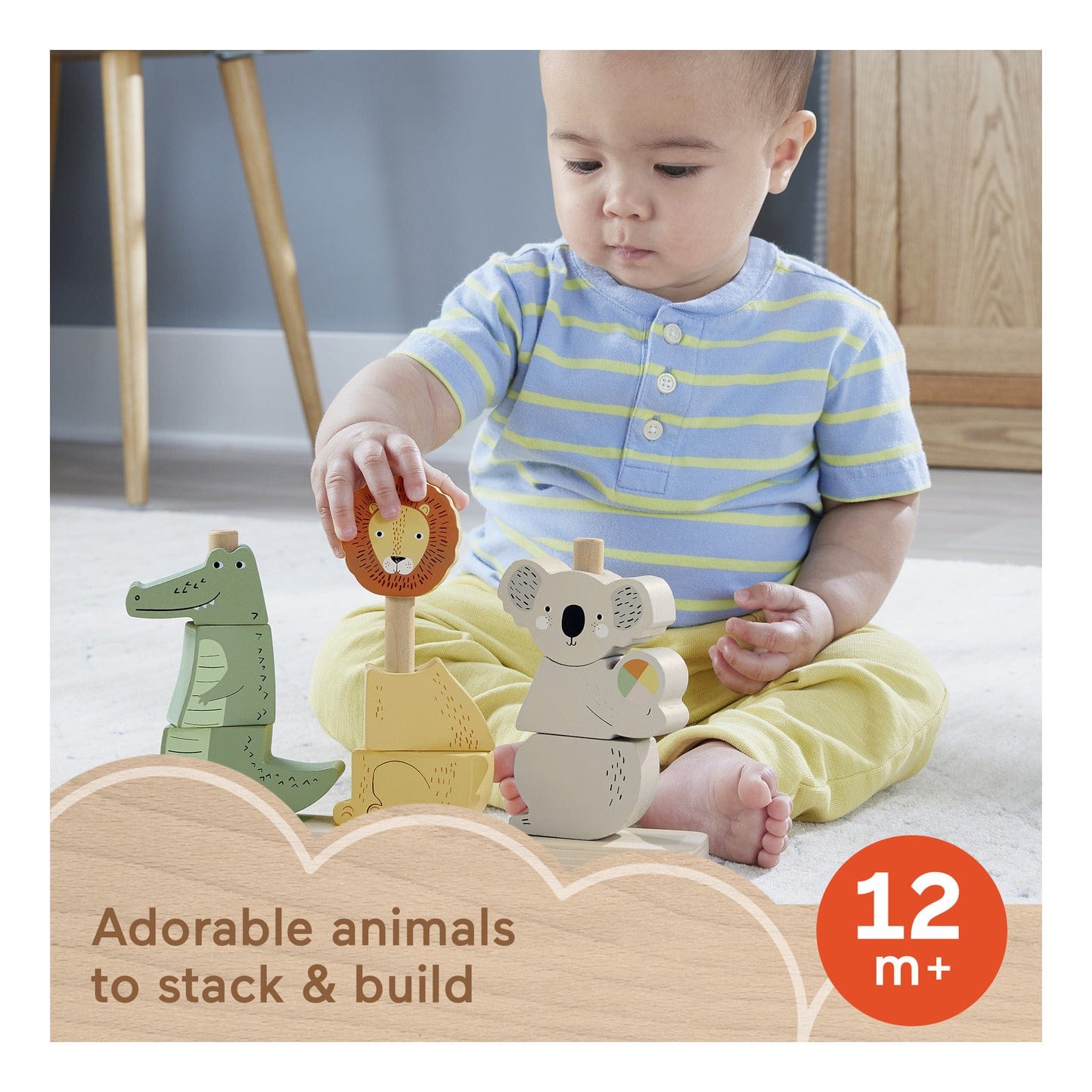 Fisher Price Wooden Stack and Sort Animals Toy for Early Childhood Development