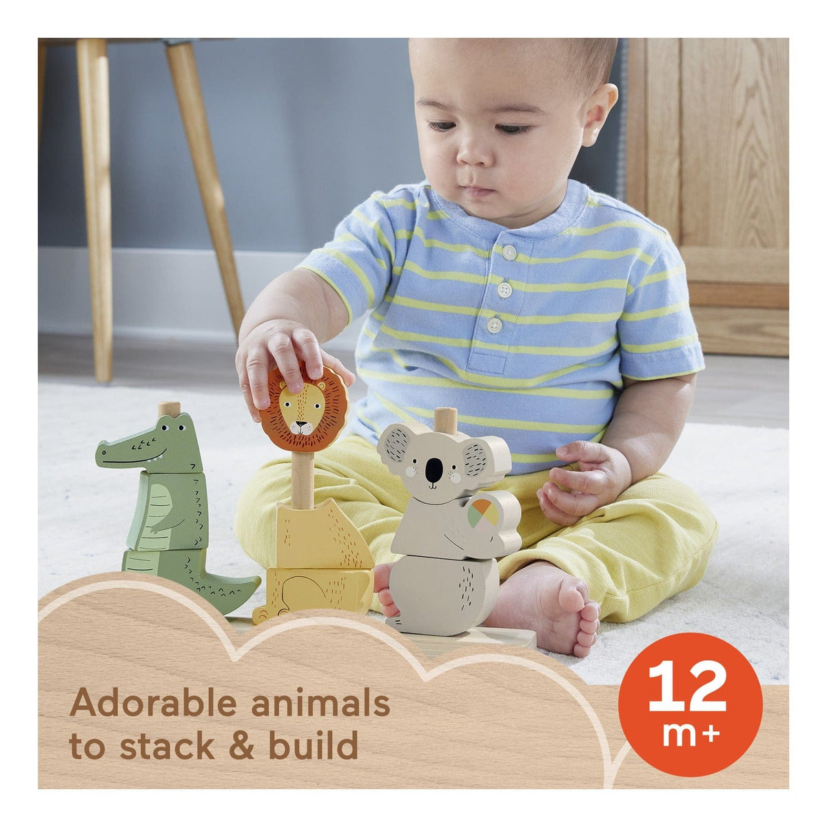 Fisher Price Wooden Stack and Sort Animals Toy for Early Childhood Development
