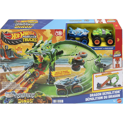 Hot Wheels Monster Trucks Sharks Versus Dinosaurs Dragon Destruction 194735303748