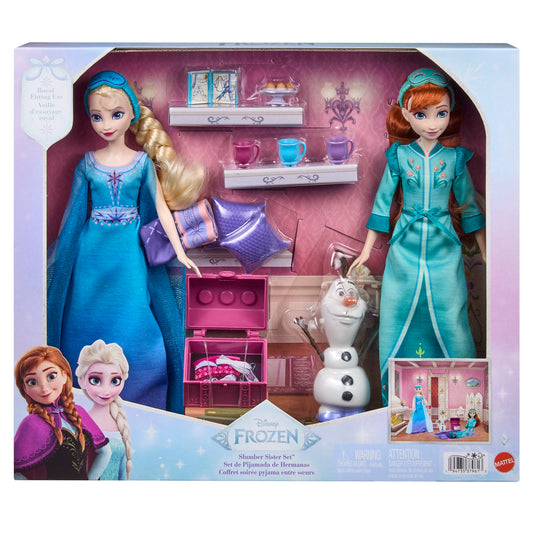 Mattel Disney Frozen Anna & Elsa Slumber Sister Doll Set with Olaf 194735379613