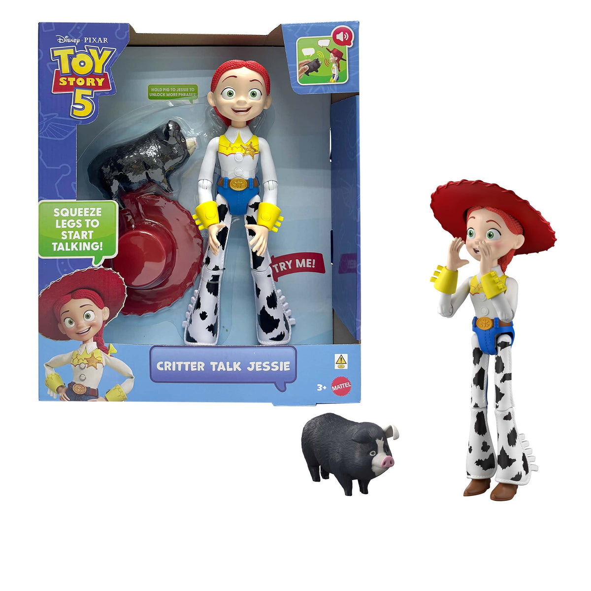 Mattel Disney Pixar Toy Story 5 Critter Talk Jessie Feature Figure with Jimmy Dean Pig 194735352456