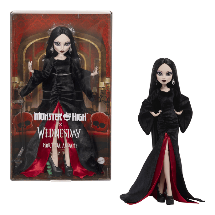 Monster High Partnership Morticia Addams Collectible Fashion Doll With Display Stand 194735366484