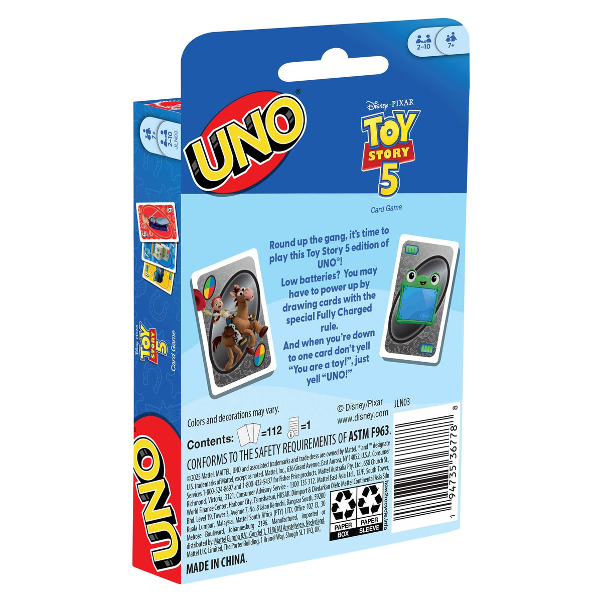 UNO Disney Pixar Toy Story 5 Card Game 194735367788