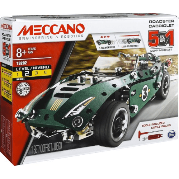 Meccano 5 in 1 Roadster Pull Back Car Building Kit 778988529072