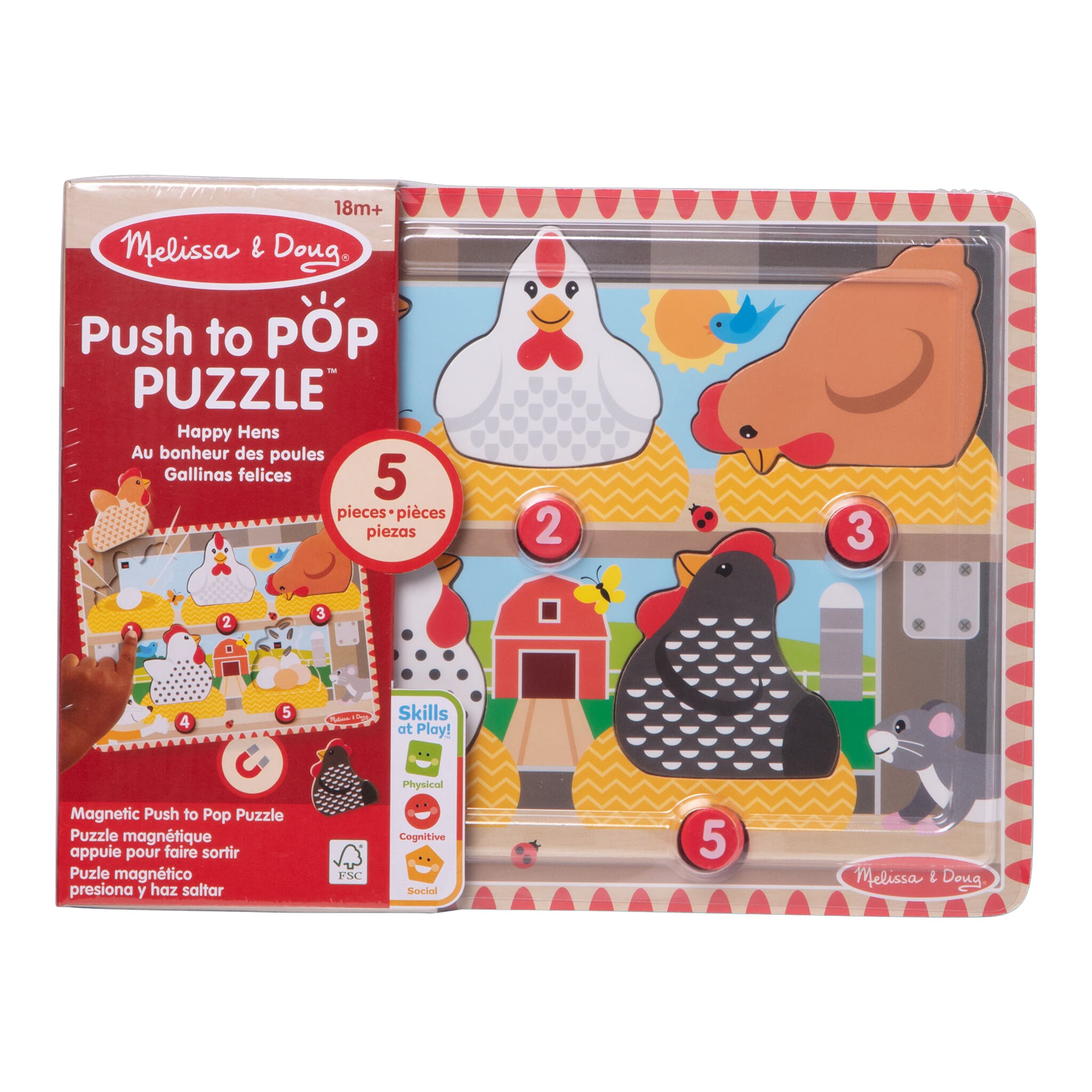 Melissa & Doug Happy Hens Magnetic Push to Pop Wooden Puzzle 681147009608