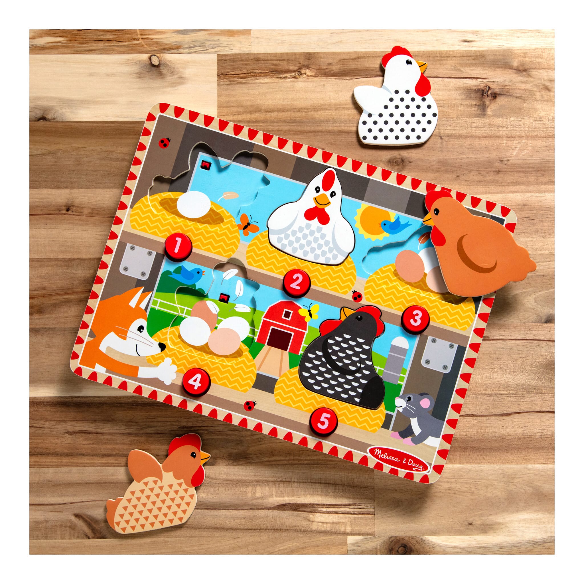 Melissa & Doug Happy Hens Magnetic Push to Pop Wooden Puzzle 681147009608