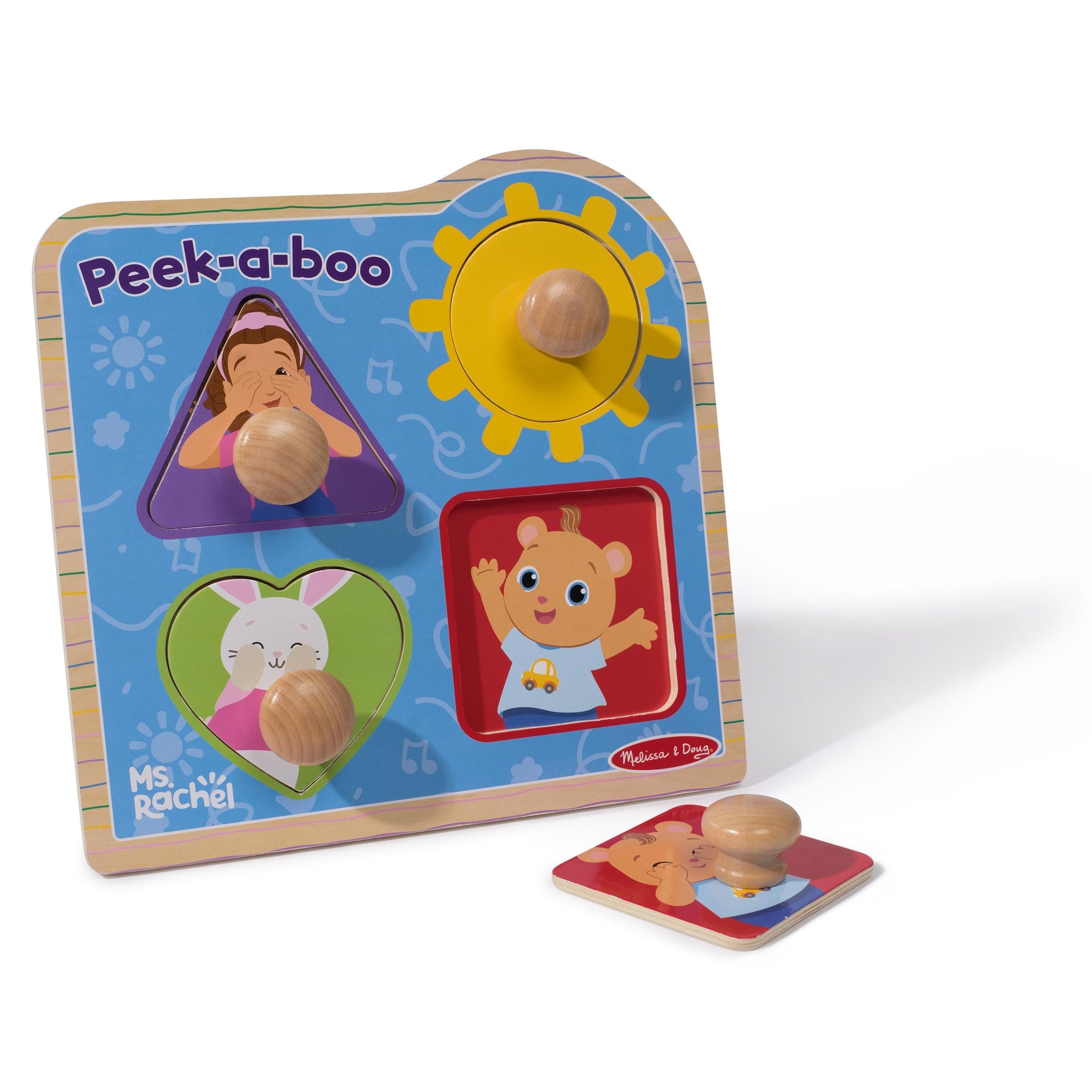 Melissa & Doug Ms. Rachel Wooden Peek-a-Boo Jumbo Peg Puzzle 681147002883