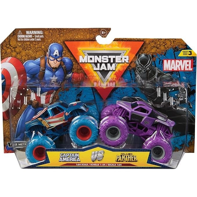 Monster Jam 1:64 Marvel Die Cast 2 Pack - Captain America vs Black Panther 681147026445