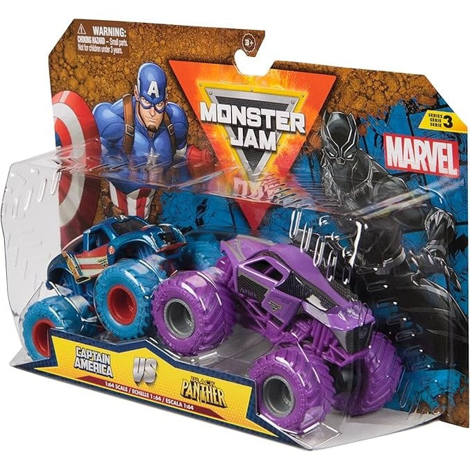 Monster Jam 1:64 Marvel Die Cast 2 Pack - Captain America vs Black Panther 681147026445