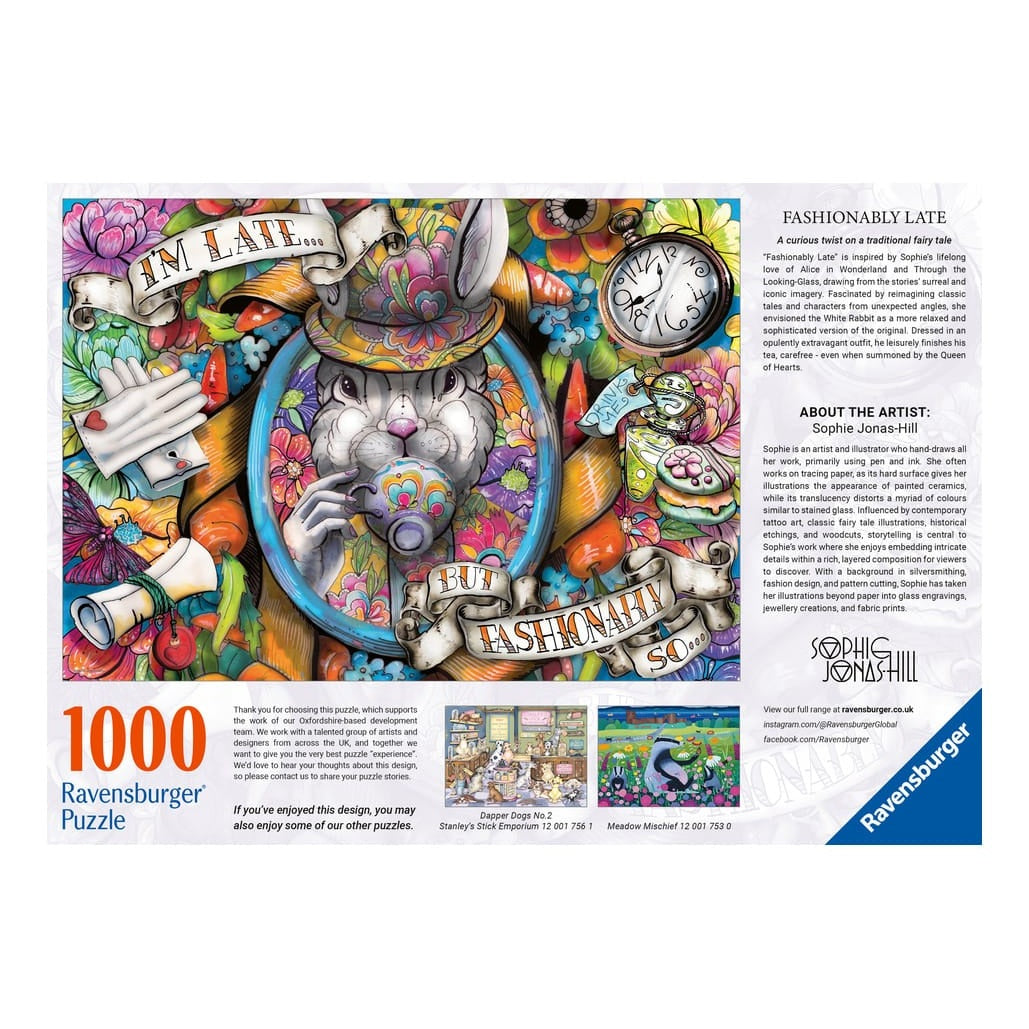Ravensburger 1000 Piece Jigsaw Puzzle Fashionably Late Rabbit In A Hat Among Flowers 4005555017127