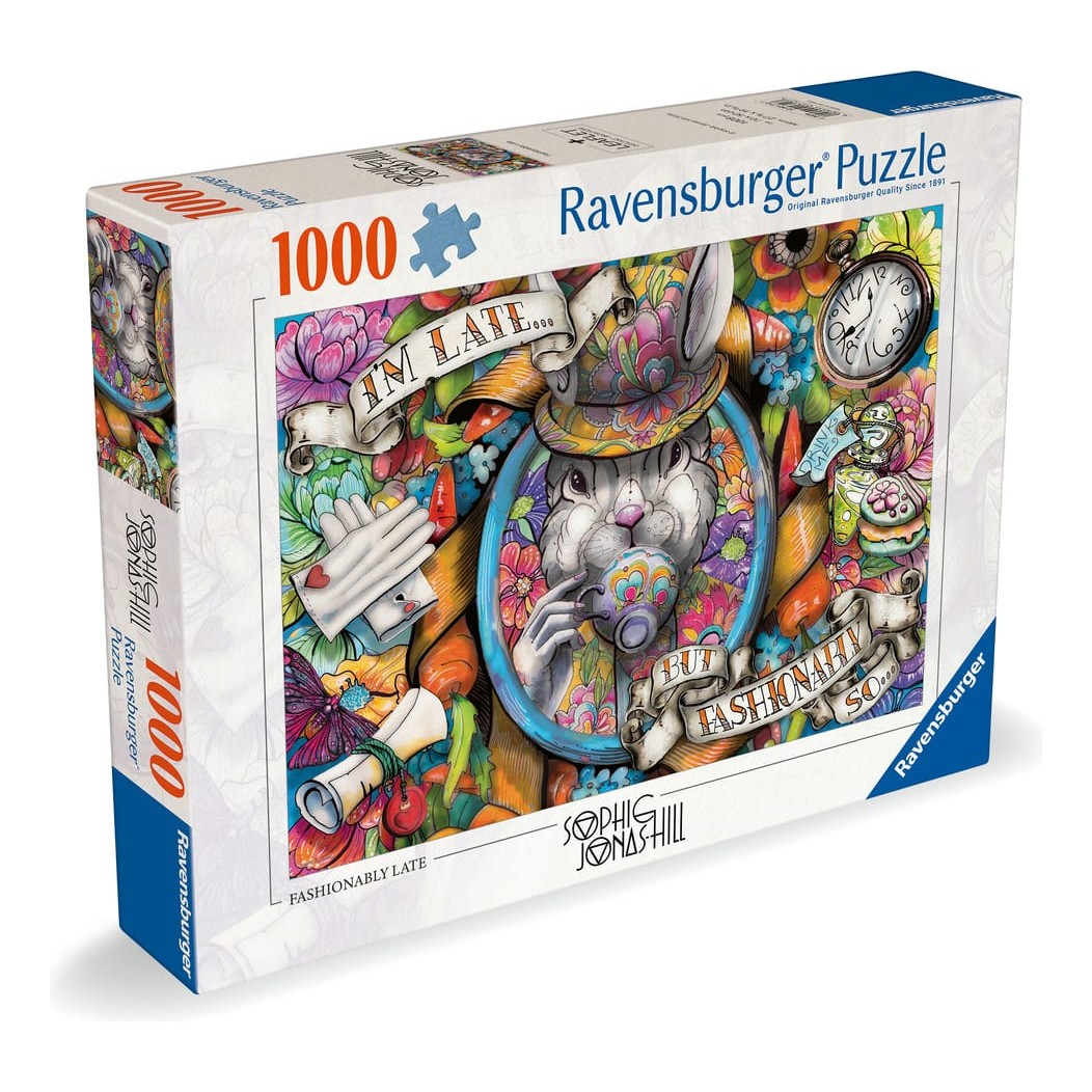 Ravensburger 1000 Piece Jigsaw Puzzle Fashionably Late Rabbit In A Hat Among Flowers 4005555017127