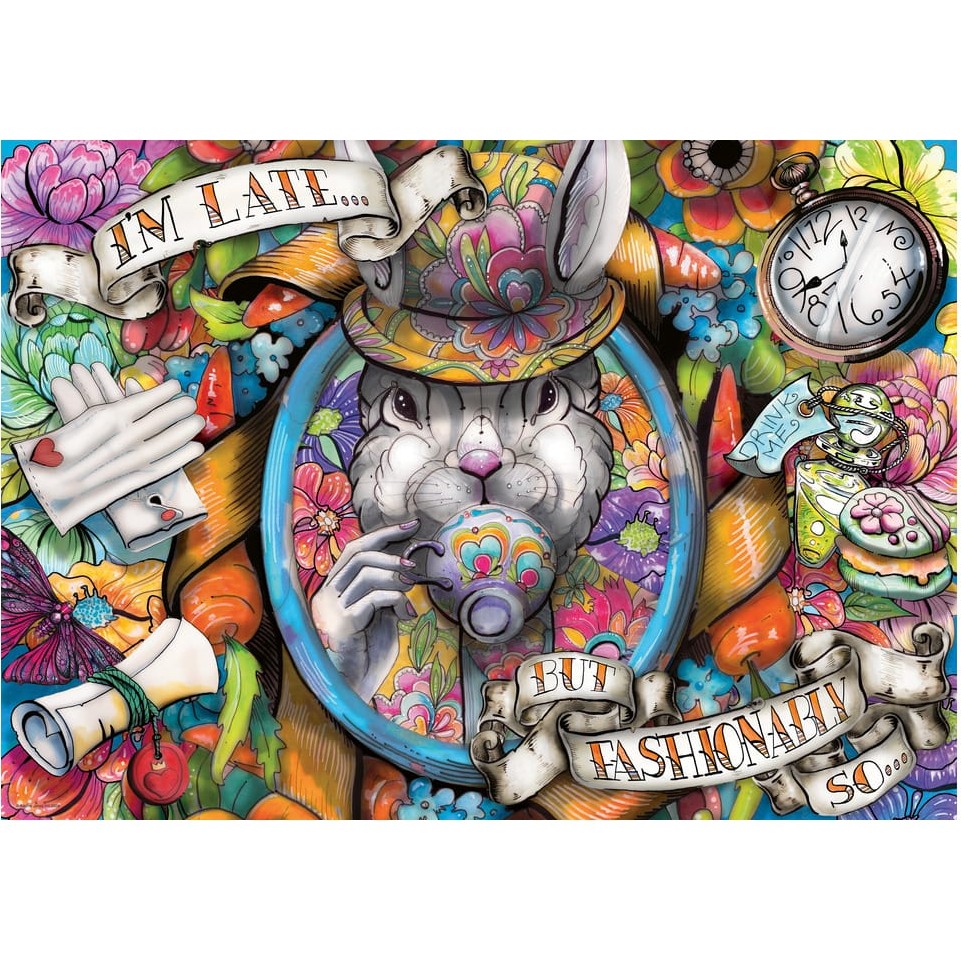 Ravensburger 1000 Piece Jigsaw Puzzle Fashionably Late Rabbit In A Hat Among Flowers 4005555017127