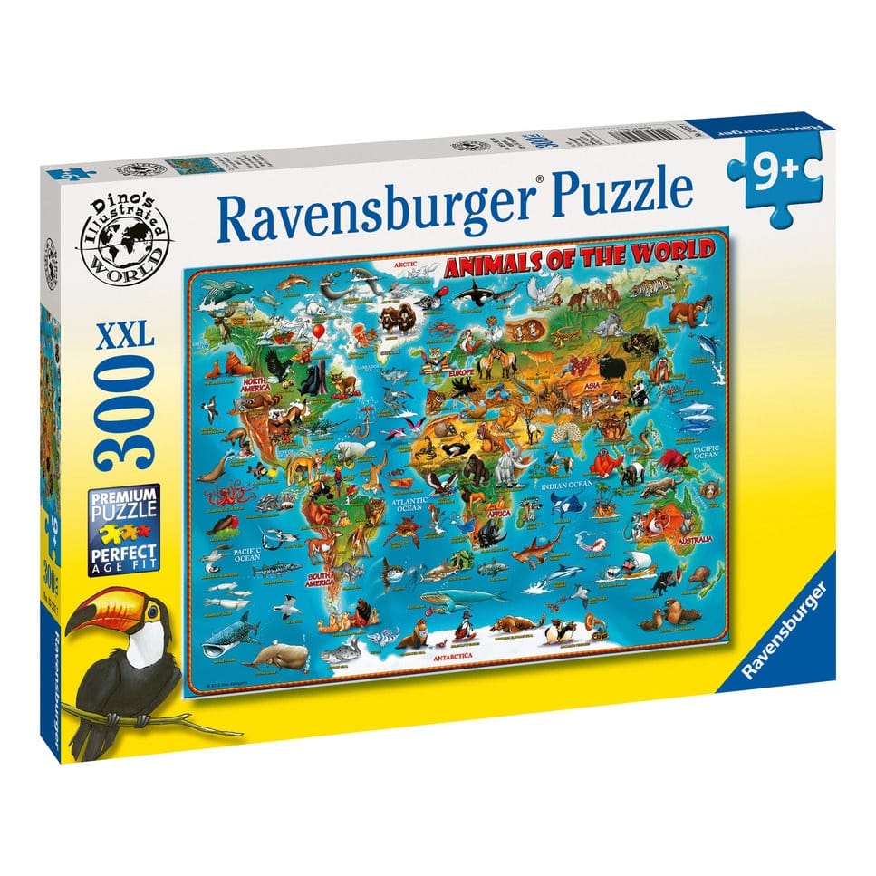 Ravensburger 300 Piece Jigsaw Puzzle Animals Of The World Cartoon World Map With Continents And Oceans 4005556132577