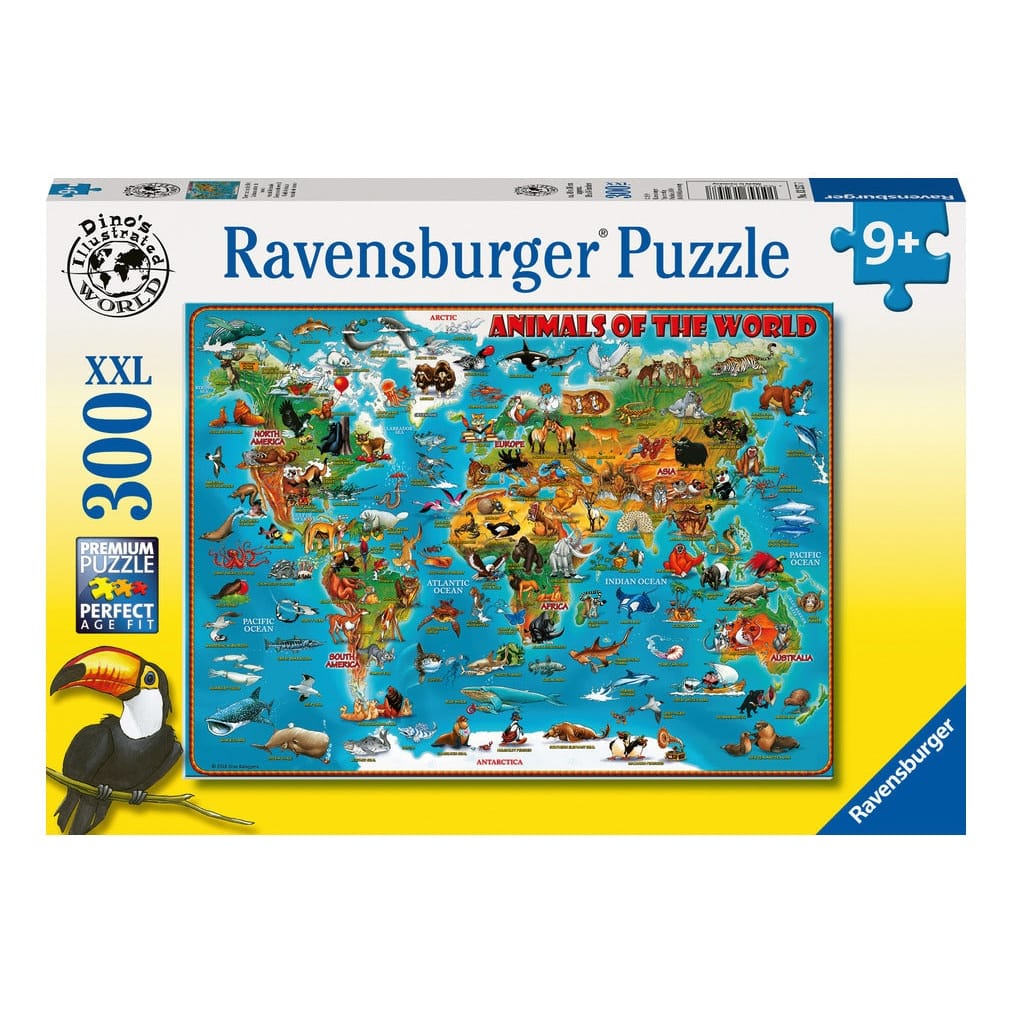 Ravensburger 300 Piece Jigsaw Puzzle Animals Of The World Cartoon World Map With Continents And Oceans 4005556132577