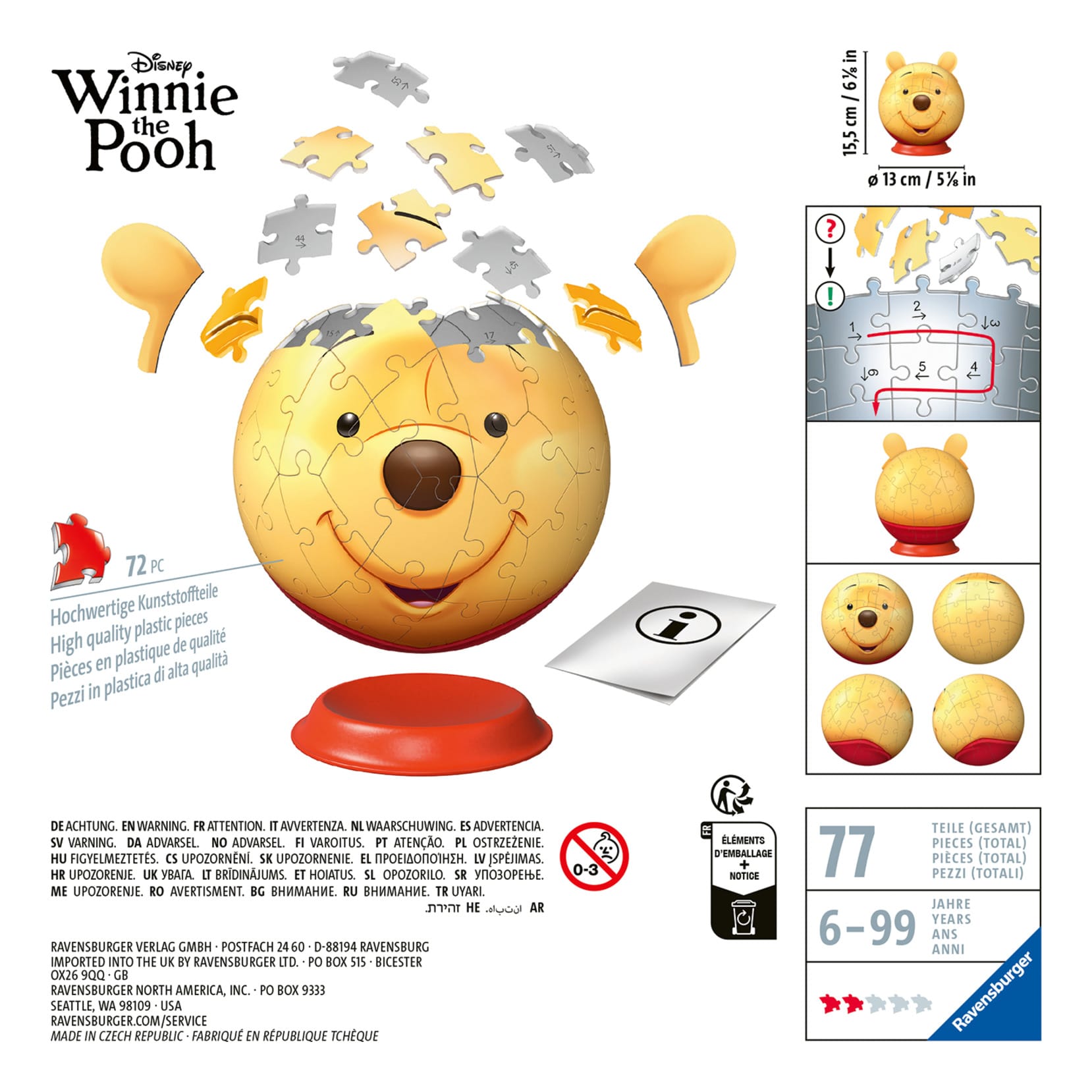 Ravensburger Disney Winnie the Pooh 72 Piece Jigsaw Puzzle Ball 3D Kids Gift Bright Colors 4005555080701