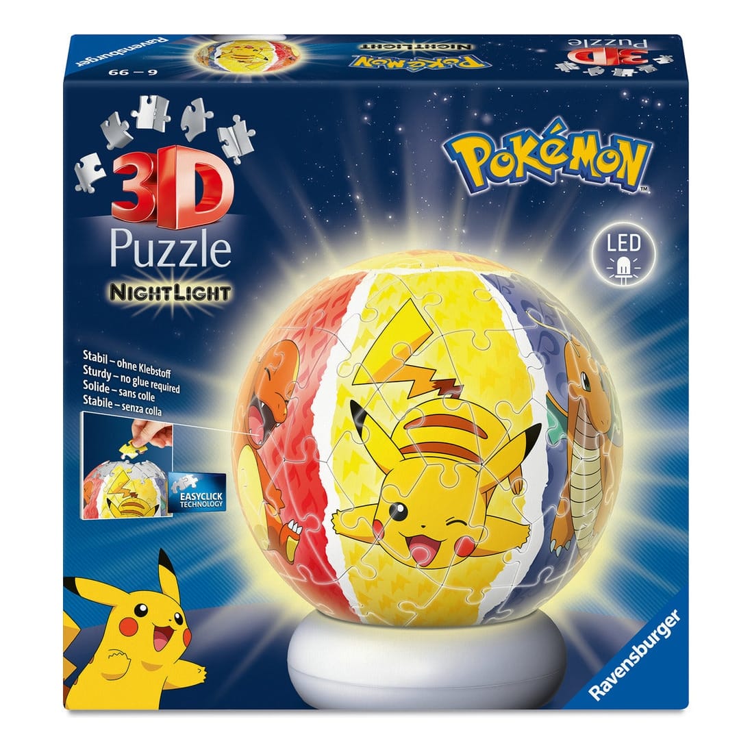 Ravensburger Pokemon 3D Puzzle Ball Night Light Globe LED Edition 216 Piece Jigsaw Puzzle 4005555080534