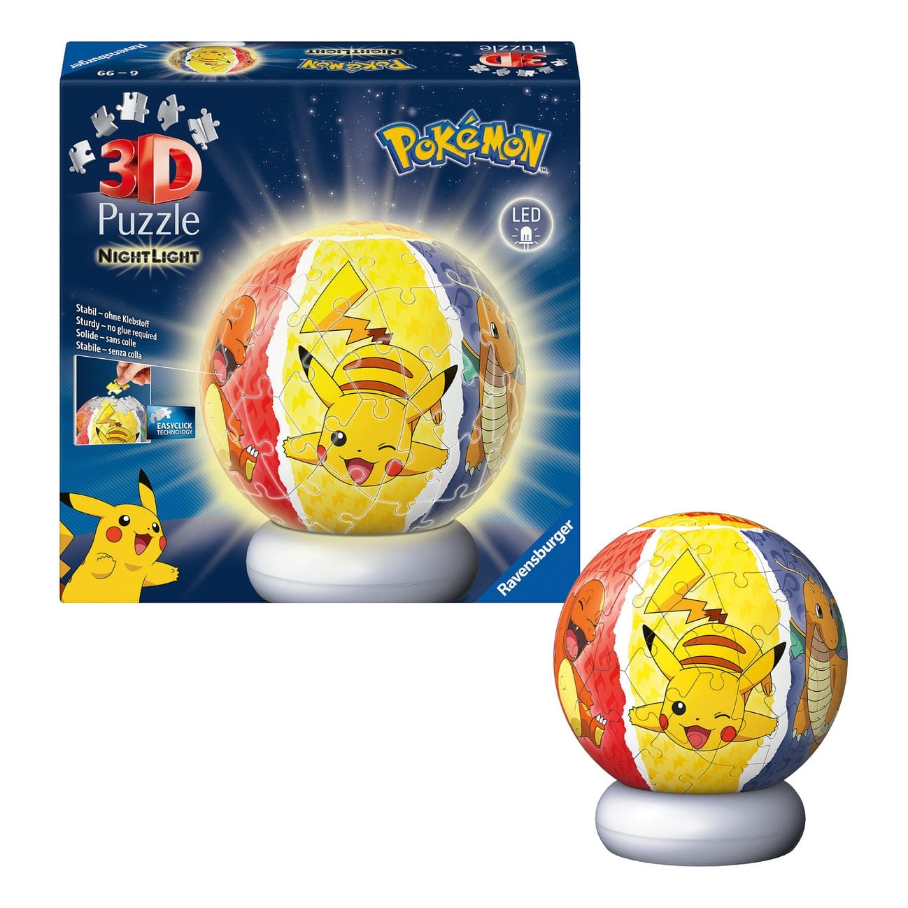 Ravensburger Pokemon 3D Puzzle Ball Night Light Globe LED Edition 216 Piece Jigsaw Puzzle 4005555080534