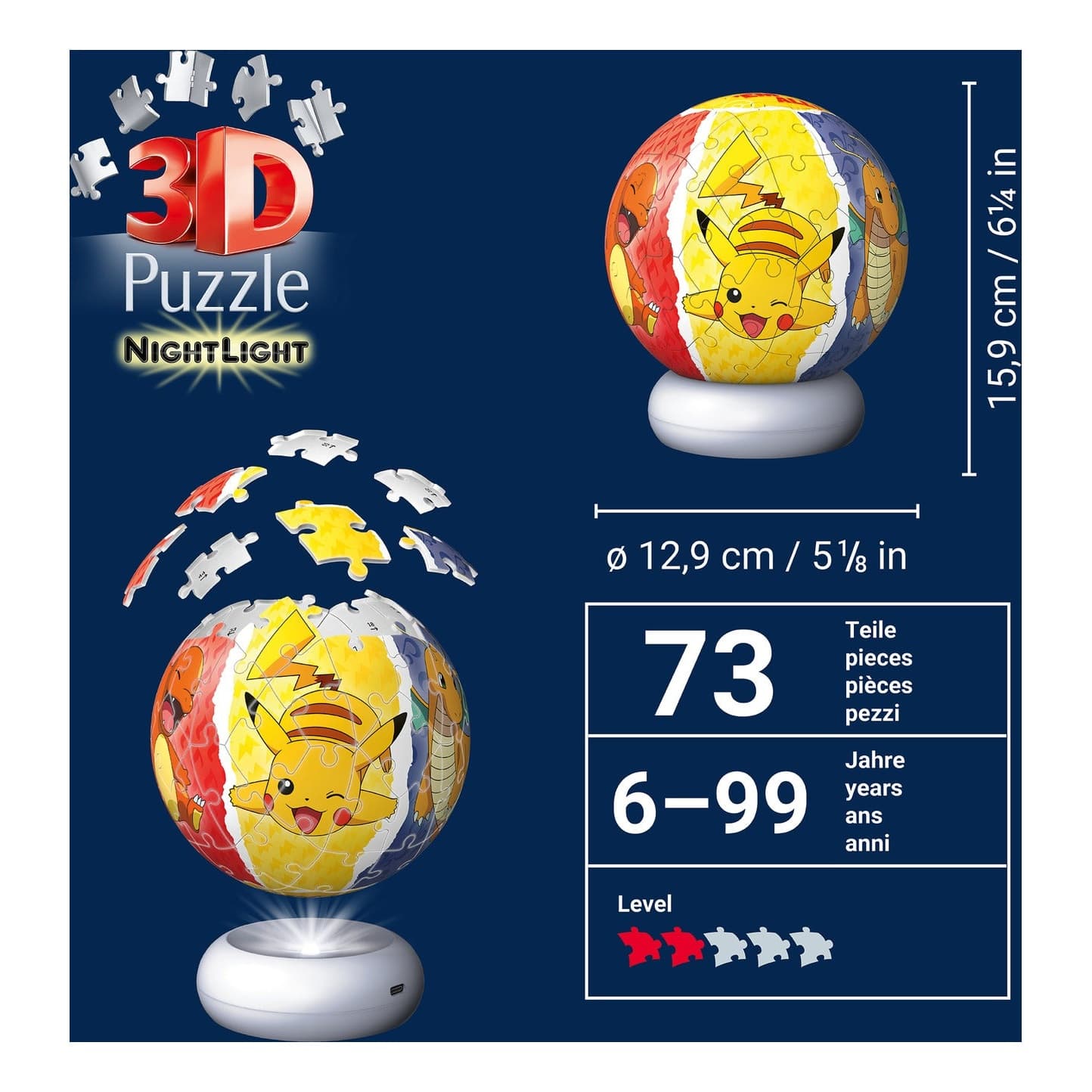 Ravensburger Pokemon 3D Puzzle Ball Night Light Globe LED Edition 216 Piece Jigsaw Puzzle 4005555080534