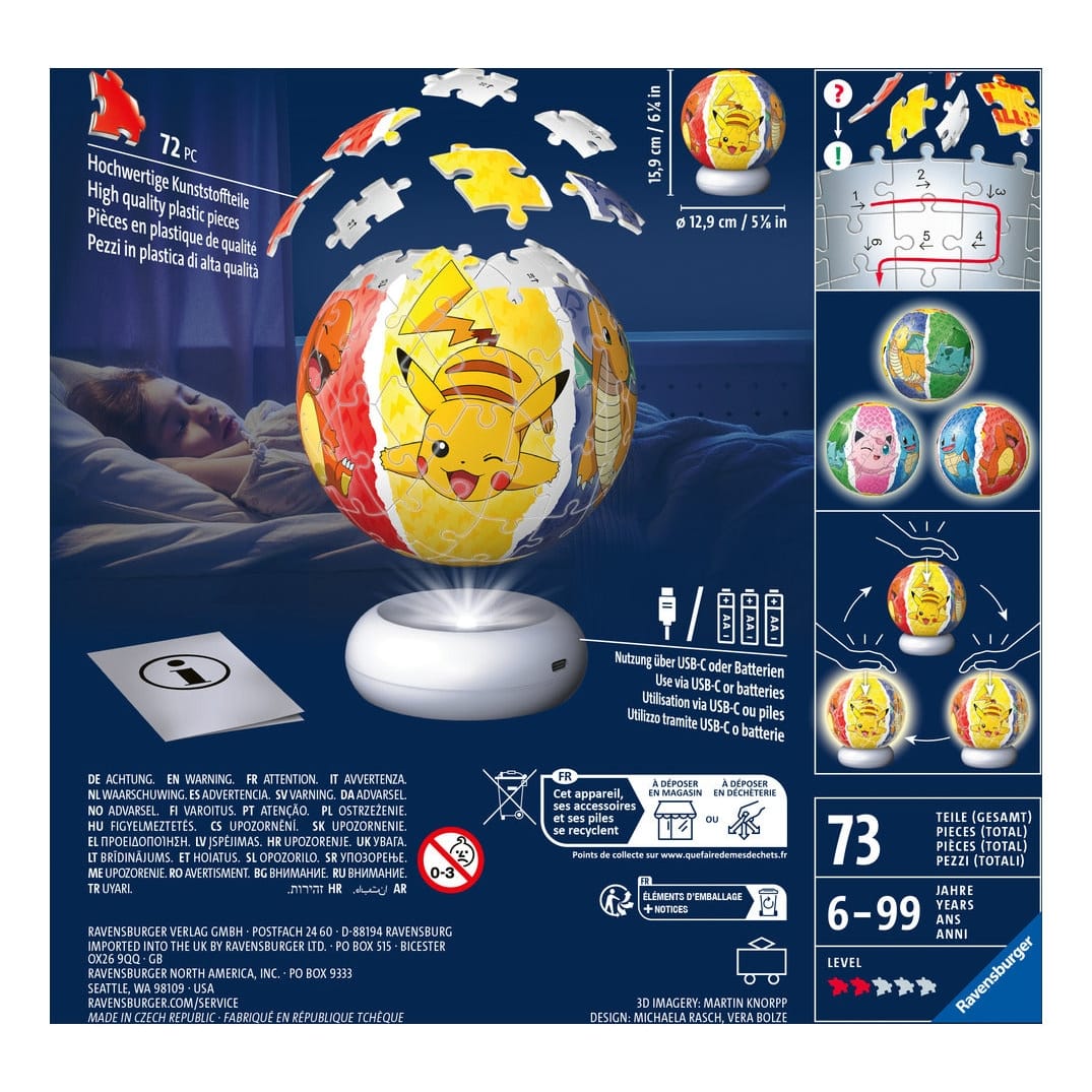 Ravensburger Pokemon 3D Puzzle Ball Night Light Globe LED Edition 216 Piece Jigsaw Puzzle 4005555080534
