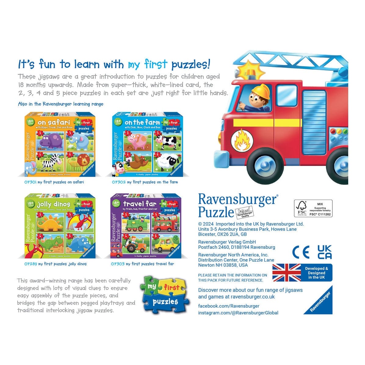 Ravensburger Rescue Vehicles My First Puzzles 2345 Piece Jigsaw Puzzle 4005555040644