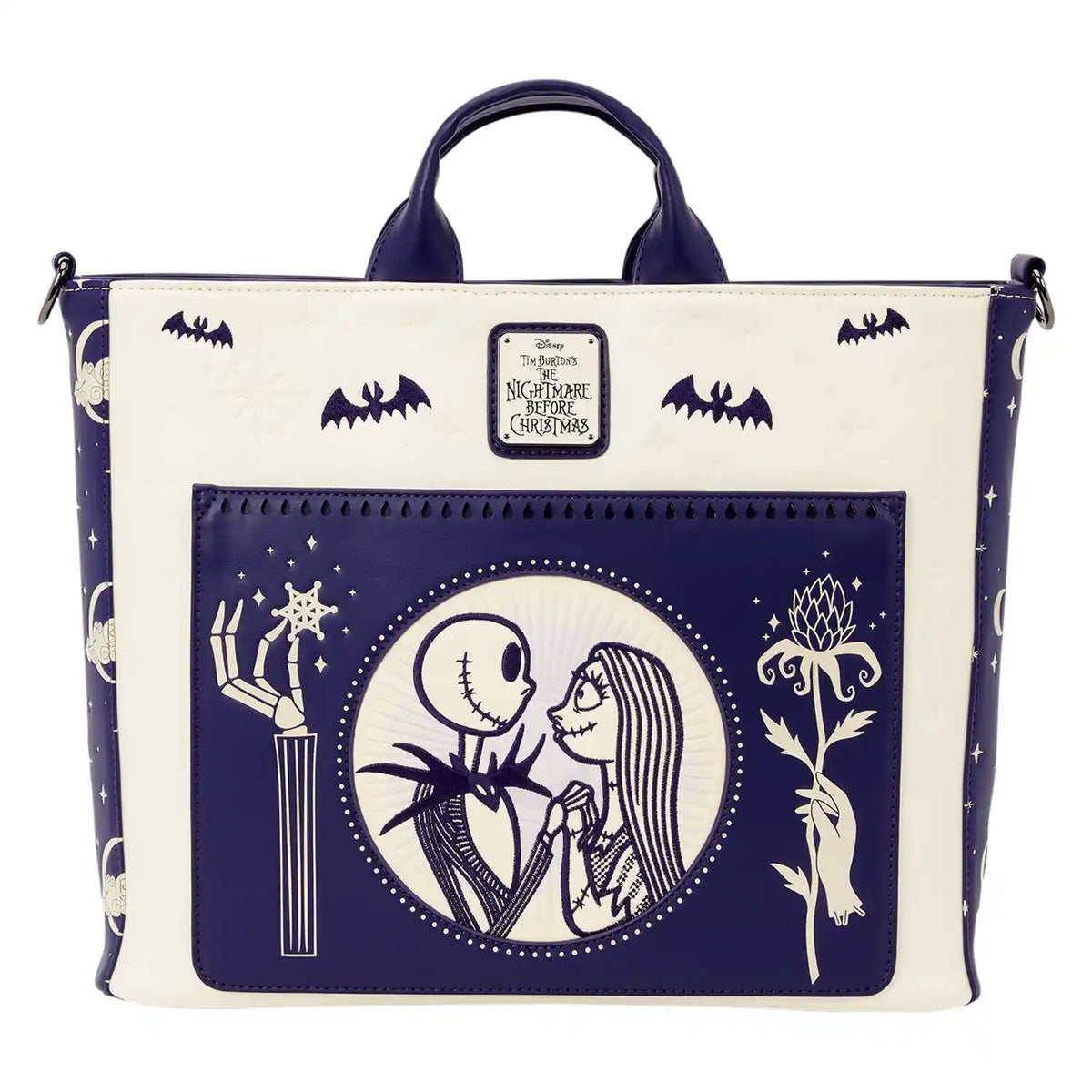 Loungefly Disney Tim Burton's The Nightmare Before Christmas Jack Skellington & Sally Night Sky Convertible Backpack Tote Bag