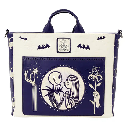 Loungefly Disney Tim Burton's The Nightmare Before Christmas Jack Skellington & Sally Night Sky Convertible Backpack Tote Bag