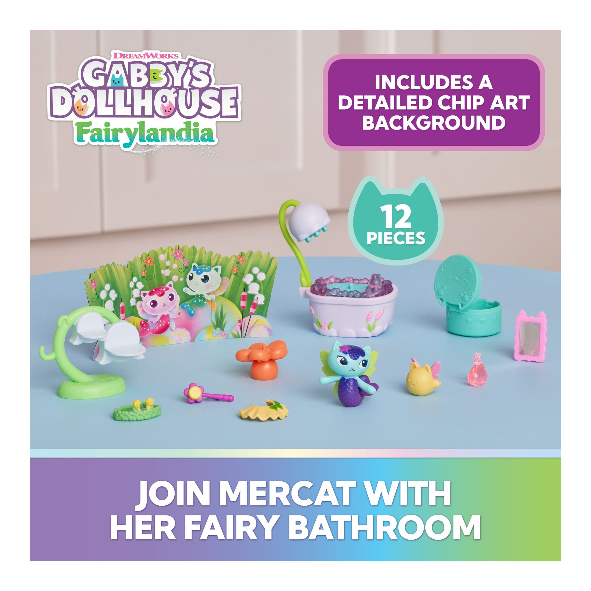 Gabby's Dollhouse Fairylandia MerCat's Fairy Bathroom 12-Piece Playset 681147133419
