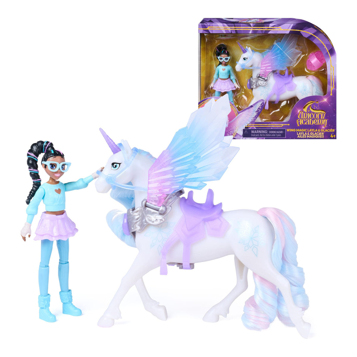 Unicorn Academy Wing Magic Layla & Glacier Doll and Unicorn Set 681147131163