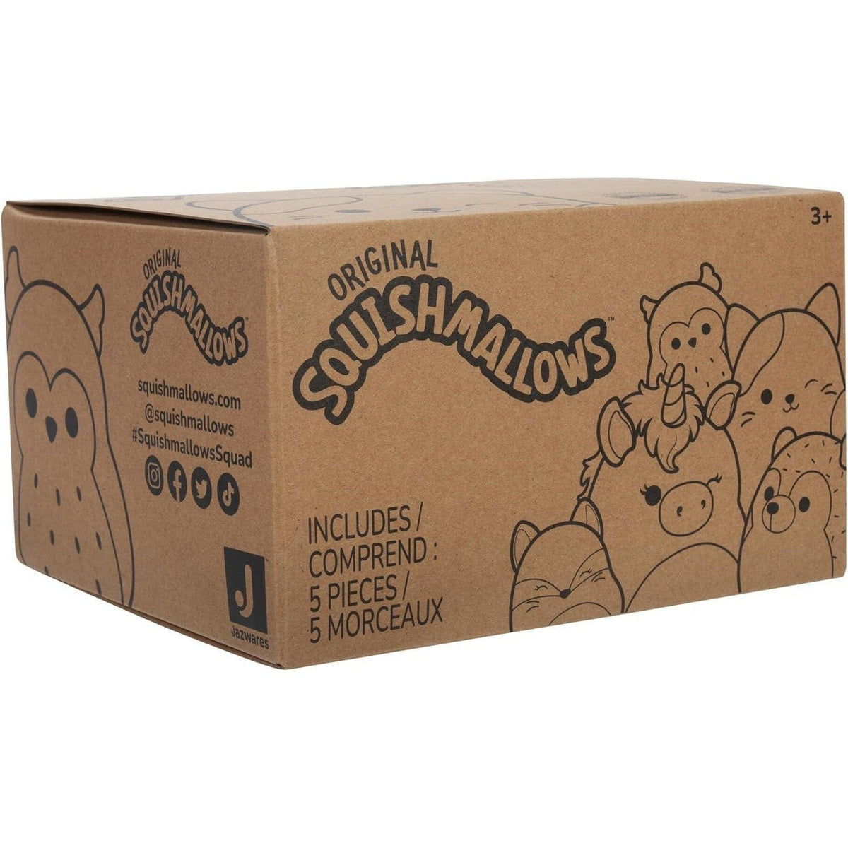 Squishmallows 3.5 Inch Clip-On 5 Pack - Blue Skunk, Cream Bat, Purple Beetle, Lime Greem Llama, Yellow Dumbo Octopus 196566414143
