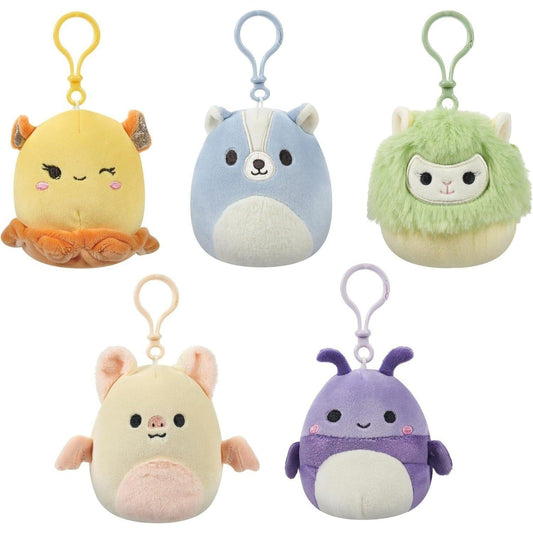 Squishmallows 3.5 Inch Clip-On 5 Pack - Blue Skunk, Cream Bat, Purple Beetle, Lime Greem Llama, Yellow Dumbo Octopus 196566414143