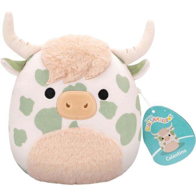 Squishmallow Kellytoy Plush 7.5" Celestino The Green Spotted Highland Cow 196566452312