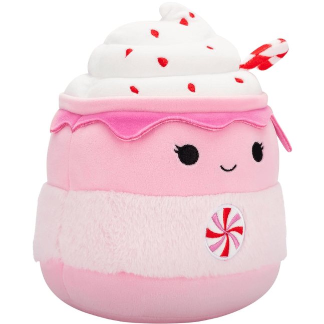 Squishmallow Kellytoy Christmas Plush 7.5" Ethel the Pink Candy Cane Hot Chocolate