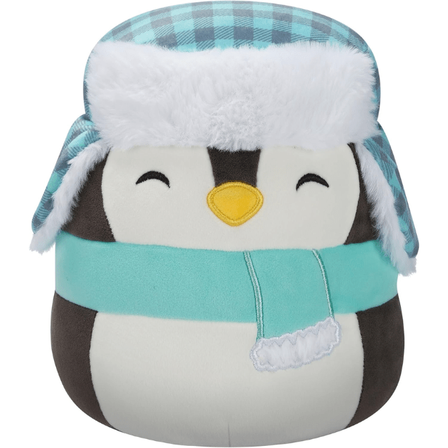 Squishmallow Kellytoy Christmas Plush 7.5" Luna the Black Penguin with Hat and Scarf