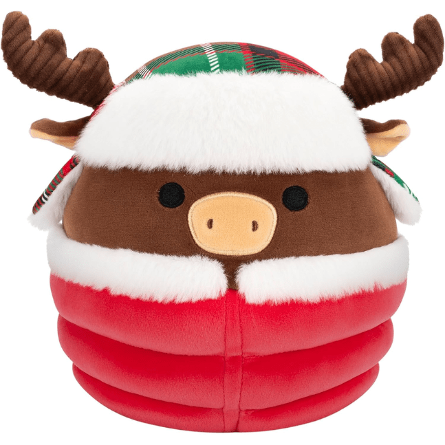 Squishmallow Kellytoy Christmas Plush 7.5" Maurice the Brown Moose with Puffer Jacket