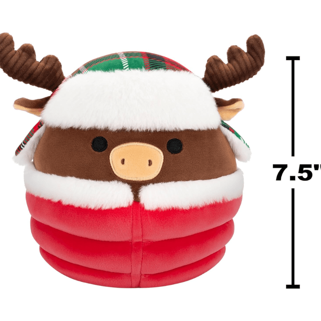 Squishmallow Kellytoy Christmas Plush 7.5" Maurice the Brown Moose with Puffer Jacket