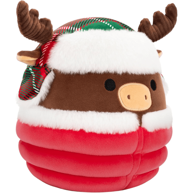 Squishmallow Kellytoy Christmas Plush 7.5" Maurice the Brown Moose with Puffer Jacket