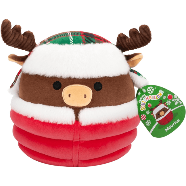 Squishmallow Kellytoy Christmas Plush 7.5" Maurice the Brown Moose with Puffer Jacket